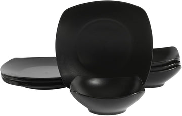 Gibson Home Zen Buffet Matte Porcelain Plates and Bowls Dinnerware Set - Black, Service for 4 (8pcs)